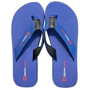 Alpine Swiss Men Cross Logo Beach Pool Flip Flop Sandals Size US 10 Blue